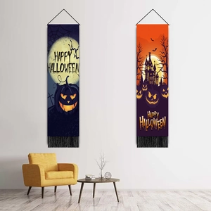 Set di due arazzi da parete con zucche di Halloween e nappe per decorazioni interne
