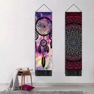 Mandala and Dreamcatcher tapestry set with purple galaxy background and black fringe