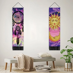 Mandala dreamcatcher and sun moon wall tapestries with tassels for living room decor