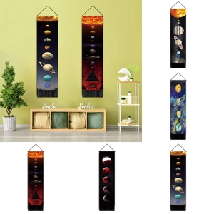 Moon Phase Solar System Planet Wall Tapestry Vertical Polyester Cotton Hanging Art With Black Tassels Home Decor