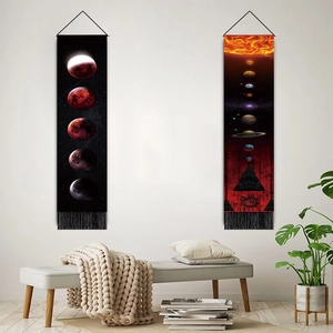 Minimalist moon phase and celestial planet wall tapestries with tassels for home decor