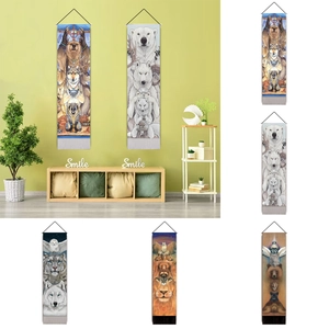 Animal Totem Vertical Wall Tapestry Polyester Cotton Fabric Decorative Banner With Wood Pole And Tassel Nordic Home Decor