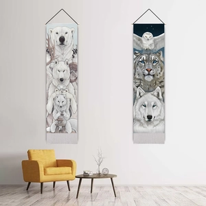 Modern Nordic polar animal wall hangings featuring polar bears and wolves on canvas