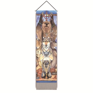 Vertical wall tapestry with ethnic animal totem art for living room decor