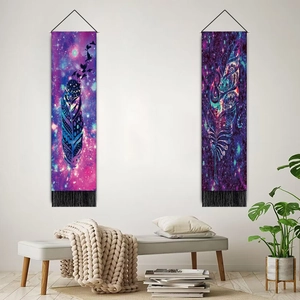 Modern bohemian colorful feather wall hanging tapestry set with tassels for home decor