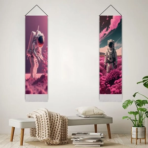 Pink astronaut wall hanging tapestry set with tassels for modern living room decor