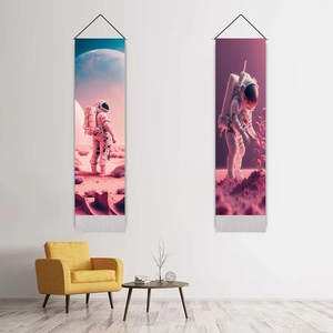 Pink astronaut themed wall art tapestries with wooden frames for modern home decor