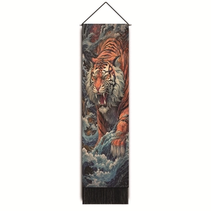 Japanese Ukiyo-e tiger wall hanging with black tassels for home living room decor