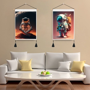 Astronaut theme wall tapestry with realistic and cartoon styles for living room decor
