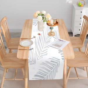 American Light Luxury Palm Leaf Print Table Runner Modern Cotton Linen Blend Long Table Cloth For Kitchen Dining Room Decor