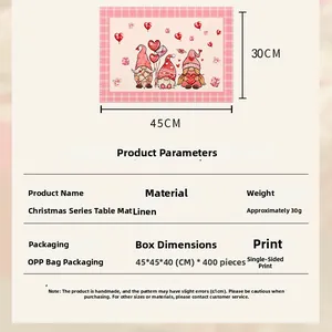 Linen placemat with Saint Patrick's Day gnome and clover print, measuring 30x45cm