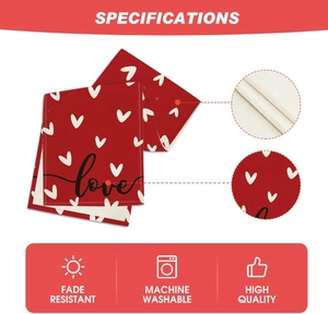 Linen heart love table runner with fade resistant and machine washable fabric details