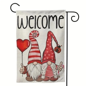 Double-sided linen garden flag with gnome design and Welcome text for outdoor decor