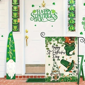 Detailed view of St. Patrick's Day garden flag and door hanging decor set