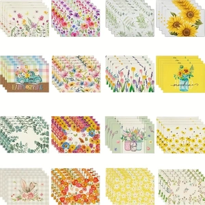 Grille de 16 sets de table avec fleurs printanières et motifs d'œufs de Pâques