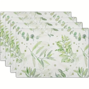 Lot de 4 sets de table à motif feuilles d'eucalyptus avec coutures fines et art aquarelle