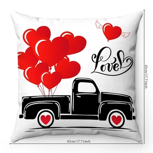 Detail of 45cm Valentine's Day pillow cover with red heart truck and Love text