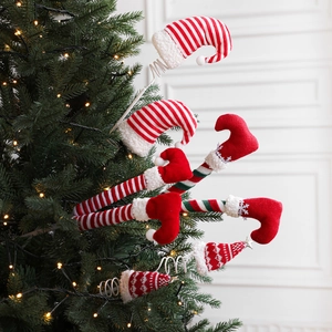 Décorations de jambes et chapeau d'elfe de Noël avec ressort pour sapin festif