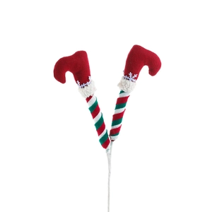 Décoration de jambes d'elfe de Noël avec rayures rouges et vertes pour fête de Noël