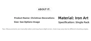 Close-up of technical specifications for iron Christmas bell hanging decorations