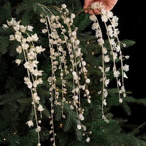 Acrylic White Christmas Tree Branch Hanging Ornament With Glitter Beads Flower Willow Flowing Decor For Festive Home Party