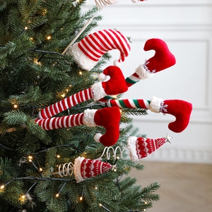 Kerstboom Decoratie Picks Met Pluche Elfenpoten Gebreide Kerstmutsen Fluwelen Snoep Spiraalvormige Stelen Party Versiering