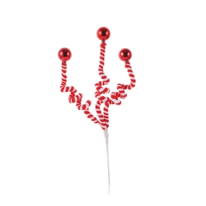 Festive Christmas candy cane sticks with red plush swirls and glossy ornaments for tree decor