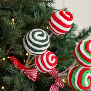 Christmas foam candy cane lollipop tree ornament with red and green spiral velvet texture
