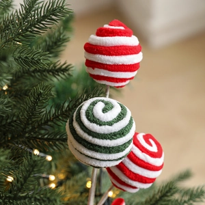 Plush red and green spiral candy lollipops sticks for Christmas tree decoration