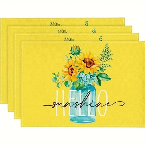 Lot de 4 sets de table jaunes avec motifs de tournesols et texte Hello Sunshine