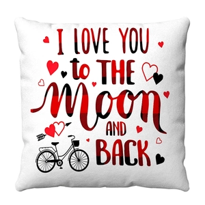White heart plush pillow case with red bicycle and romantic text for Valentines Day