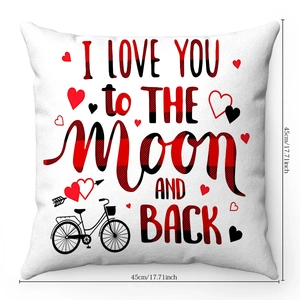 Red heart and bike art print pillow case 18x18 inch for Valentine decor