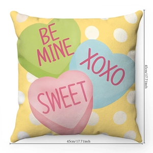 Detail view of 45x45cm Valentine's Day pillowcase with hearts and sweet text