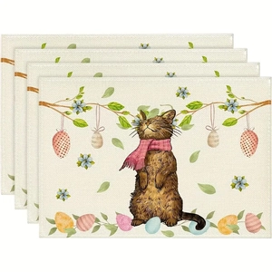 Lot de quatre sets de table texturés avec motifs vintage de chats et d'œufs de Pâques
