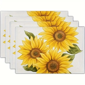 Détail d'un lot de 4 sets de table résistants à la chaleur avec imprimé tournesols vif