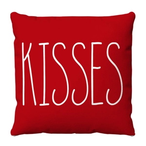Red square velvet pillowcase with white KISSES text for Valentine party decoration