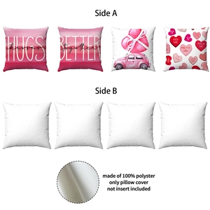 Detail view of 100% polyester pink Valentine's Day pillow covers with 4 unique festive patterns