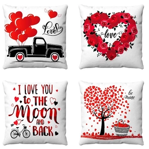 Valentine's Day Cushion Covers Short Plush Red Heart Rose Truck Romantic Home Party Sofa Decor