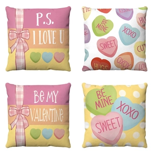Valentine's Day Short Plush Pillowcase Heart Pattern Bow Cushion Cover Home Sofa Decor Romantic Gift Love Letters
