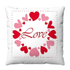 Short plush pillowcase with red heart wreath and Love lettering for Valentine's home decor