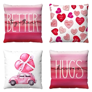 Valentine's Day Throw Pillowcase Short Plush Heart Printed Sofa Decorative Cushion Cover Romantic Home Decor