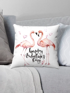 Detail of flamingo heart print on plush pillowcase for Valentine's Day decor