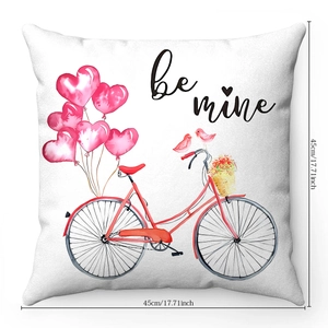 Detail of 45x45cm plush pillowcase with flamingo and vintage bicycle print and be mine text