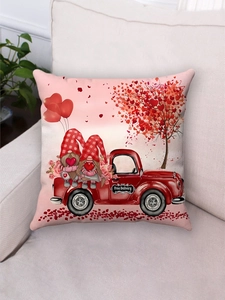 Detailansicht der Valentinstag-Kissenhülle mit Zwergenmotiv auf einem weißen Sofa