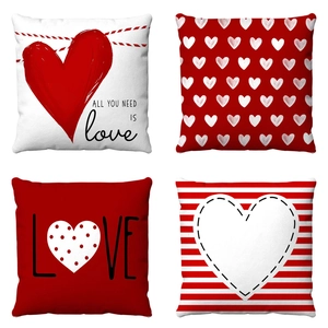 Federa in Peluche Corto per San Valentino con Cuore Rosso Motivo Love Stampato Copricuscino Decorativo per Casa Soggiorno Festa
