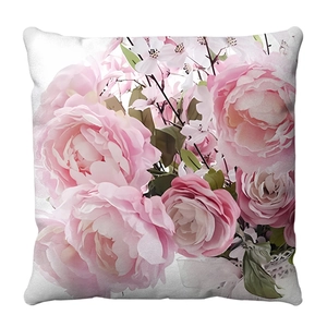 Pink rose floral decorative plush square pillowcase for Valentine Day party home decor