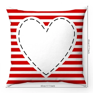 Dettaglio della fodera per cuscino a cuore a righe rosse e bianche, misura 45x45cm