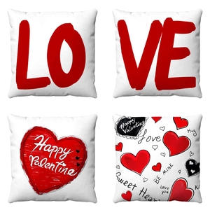 Housses De Coussin Saint Valentin Peluche Courte Doux Coeur LOVE Imprimé Taie D'oreiller Décorative Maison Canapé Décor