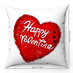 Détail d'une taie d'oreiller en peluche blanche avec cœur Happy Valentine et échelle 45cm