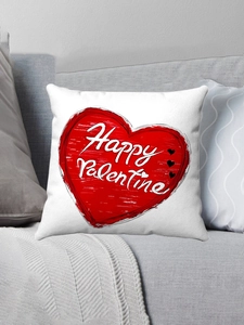 Housse de coussin blanche avec cœur Happy Valentine rouge sur canapé gris élégant
